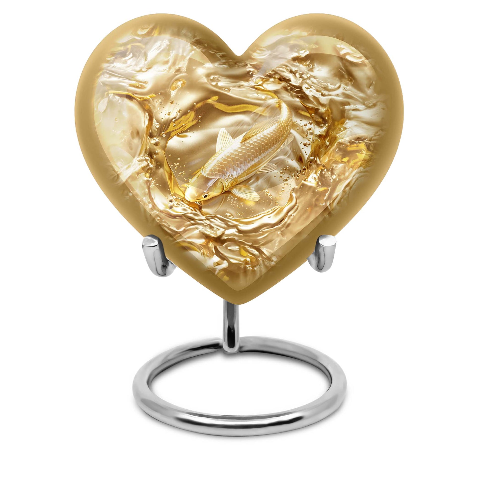 10-inch heart-shaped gold fish Urn, butterfly themed cremation urn for adult ashes