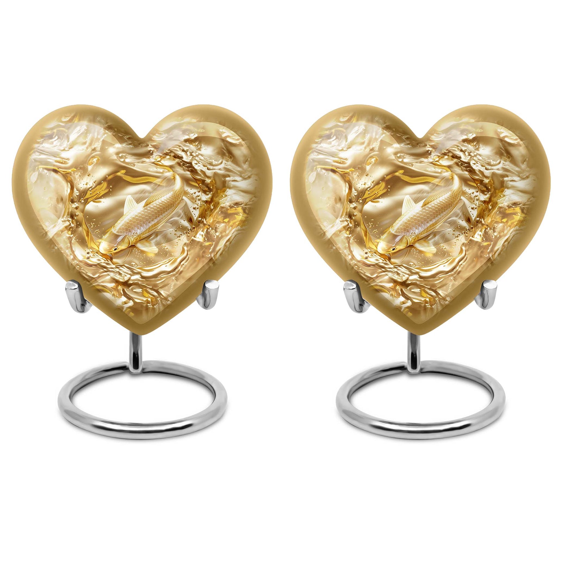 10-inch heart-shaped gold fish Urn, butterfly themed cremation urn for adult ashes