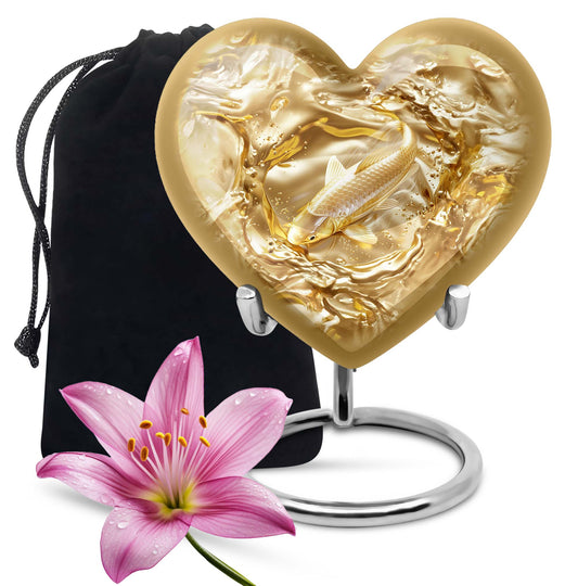 10-inch heart-shaped gold fish Urn, butterfly themed cremation urn for adult ashes