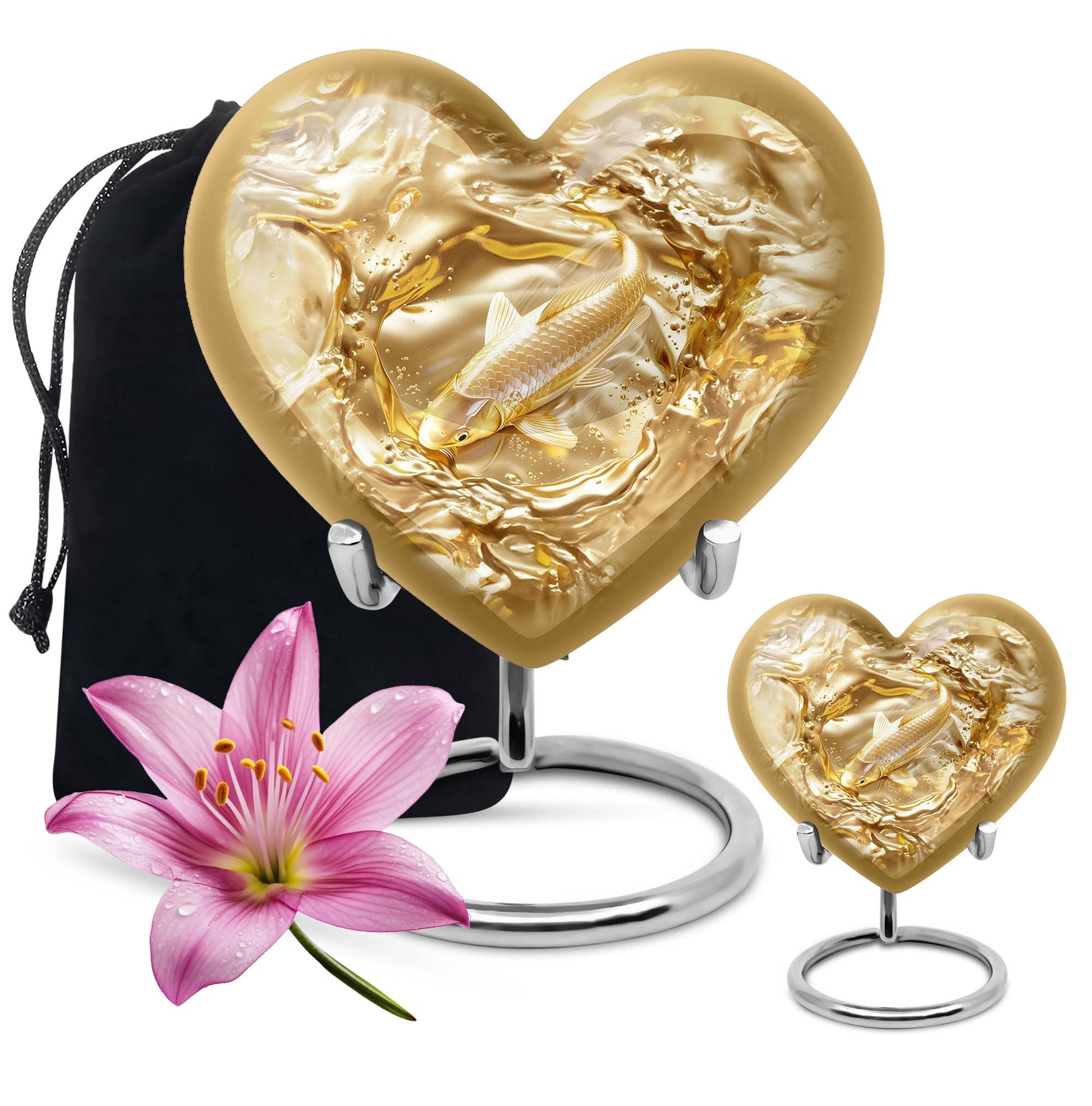 10-inch heart-shaped gold fish Urn, butterfly themed cremation urn for adult ashes