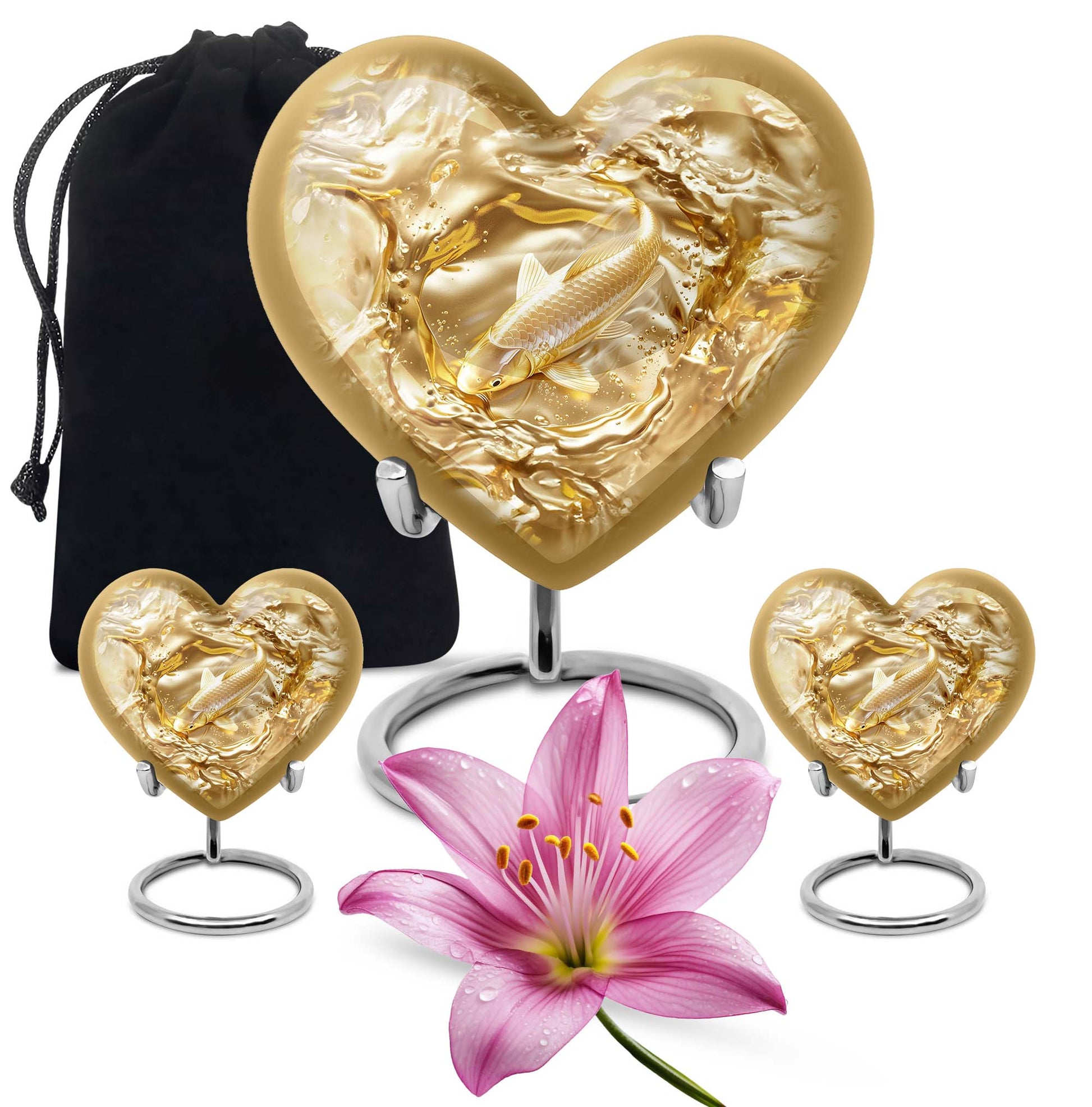 10-inch heart-shaped gold fish Urn, butterfly themed cremation urn for adult ashes