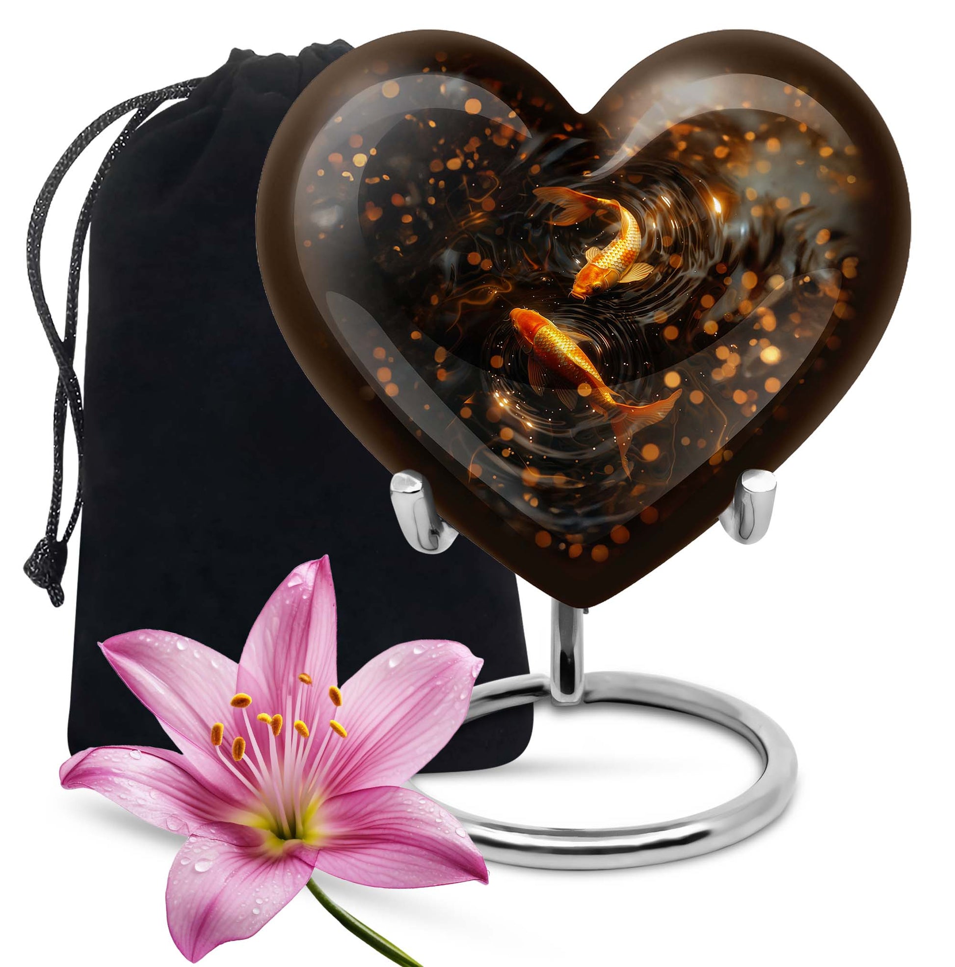 10-inch gold fish heart urn with butterfly 