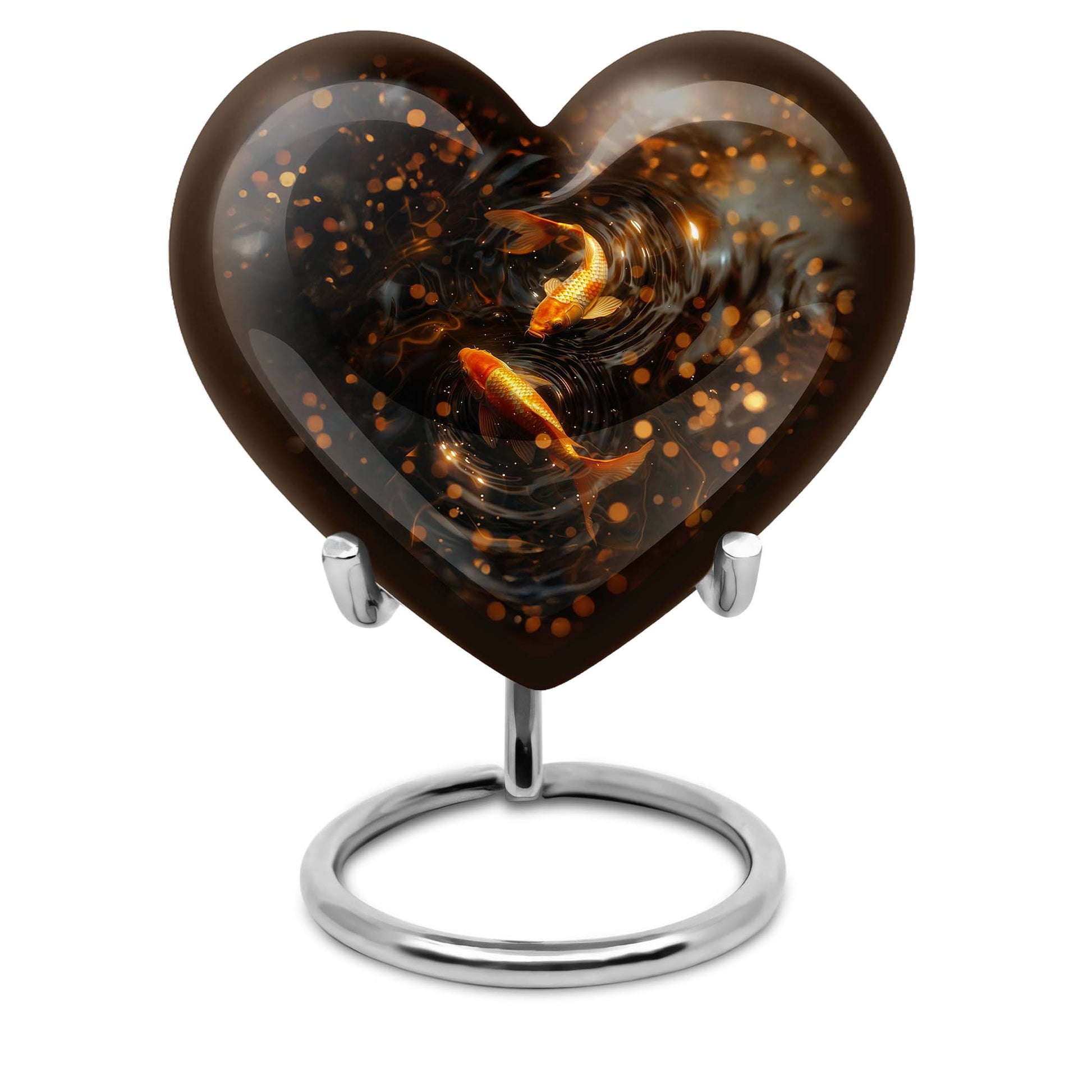 10-inch gold fish heart urn with butterfly 