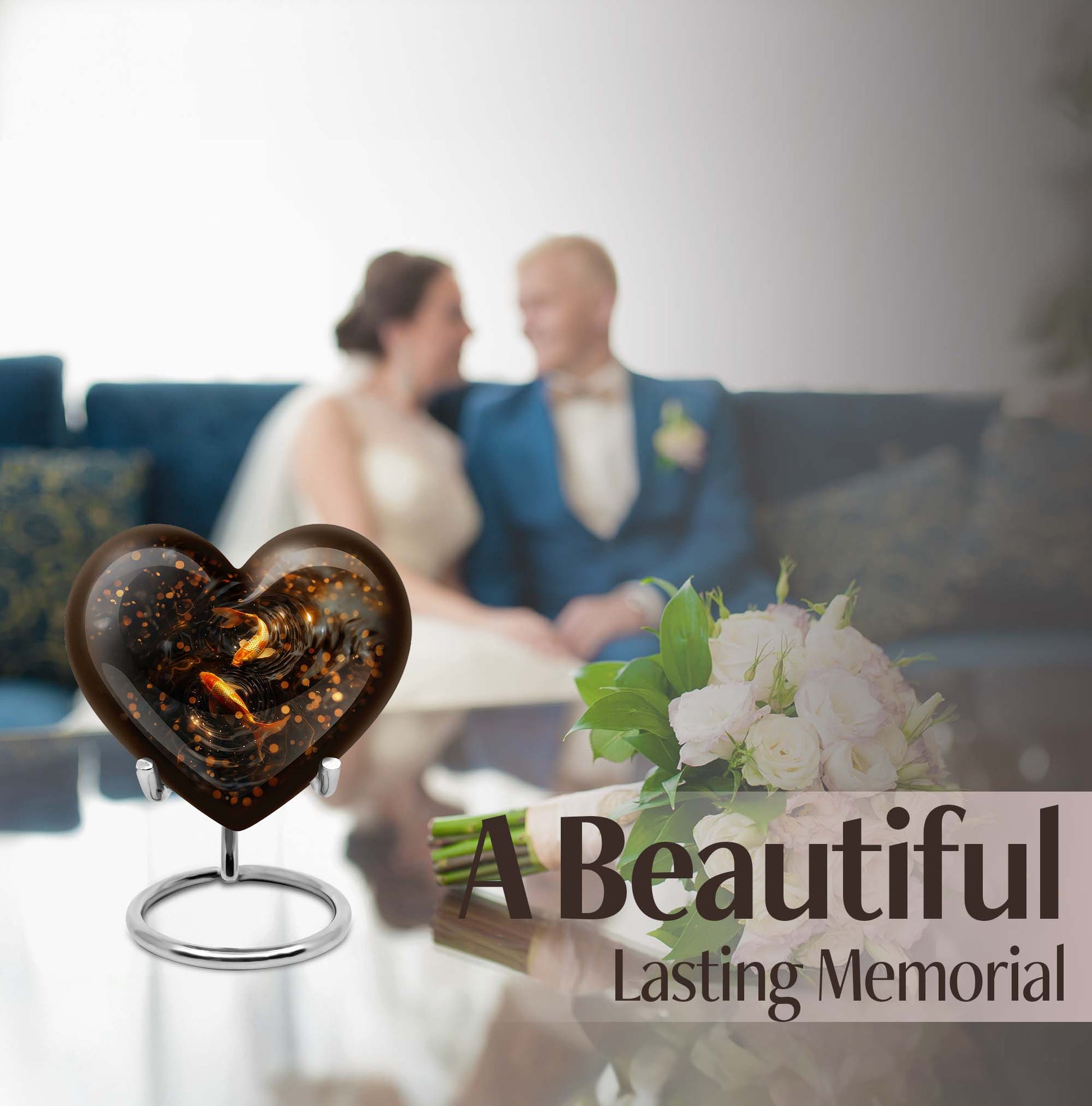 10-inch gold fish heart urn with butterfly 