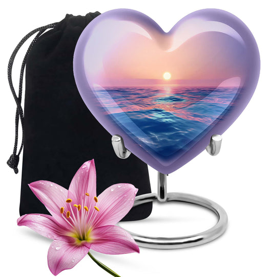 10-inch ocean waves urn, heart-shaped, butterfly-themed for adult cremation