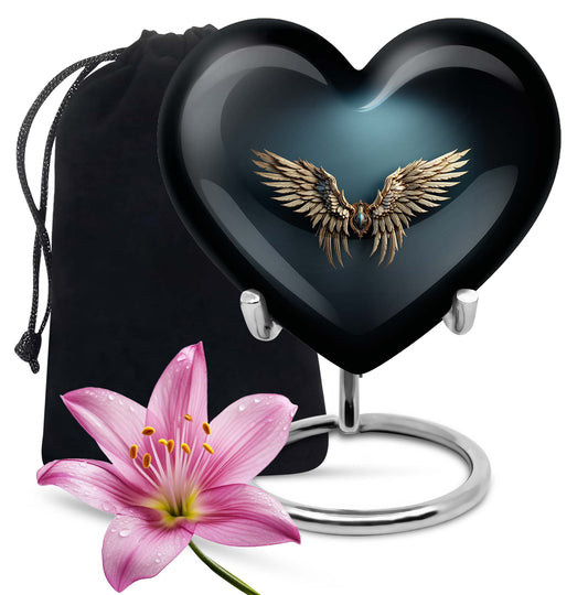 10-inch wings blue heart urn for ashes with butterfly