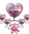 Heart-shaped memorial urn with white dove symbol, purple aluminium urn for ashes