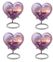 Heart-shaped memorial urn with white dove symbol, purple aluminium urn for ashes