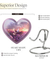 Heart-shaped memorial urn with white dove symbol, purple aluminium urn for ashes