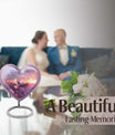 Heart-shaped memorial urn with white dove symbol, purple aluminium urn for ashes