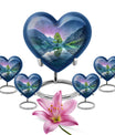 Heart-shaped Aurora Borealis Urn for cremation ashes, butterfly-themed with personal engraving