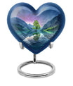 Heart-shaped Aurora Borealis Urn for cremation ashes, butterfly-themed with personal engraving