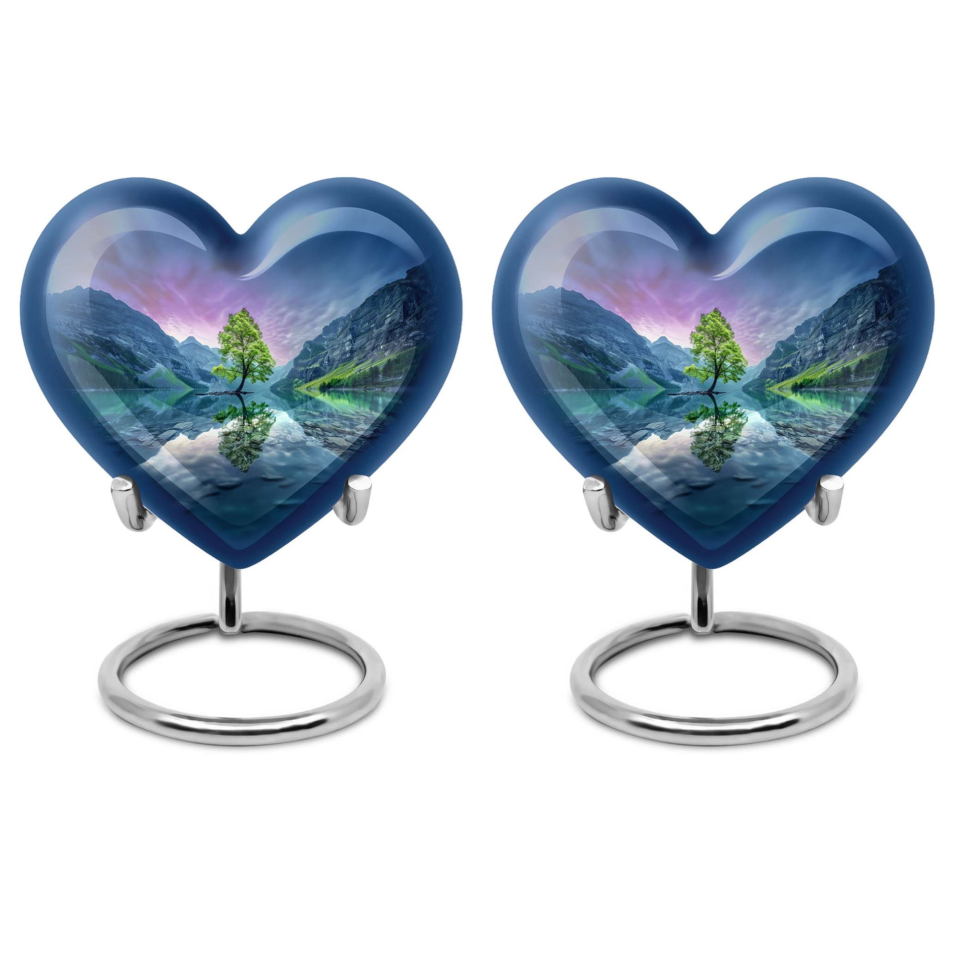 Heart-shaped Aurora Borealis Urn for cremation ashes, butterfly-themed with personal engraving