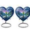 Heart-shaped Aurora Borealis Urn for cremation ashes, butterfly-themed with personal engraving