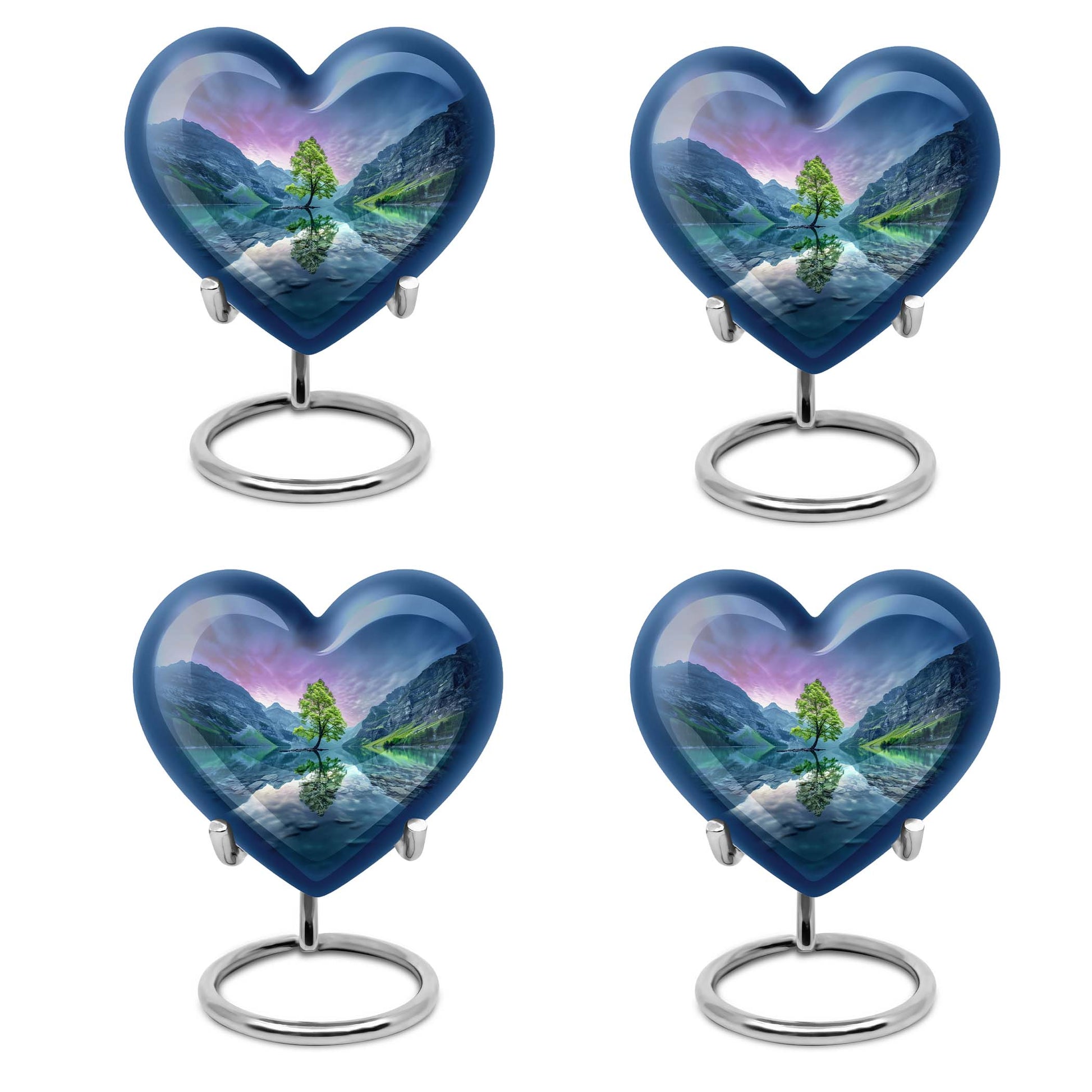 Heart-shaped Aurora Borealis Urn for cremation ashes, butterfly-themed with personal engraving