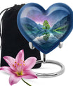 Heart-shaped Aurora Borealis Urn for cremation ashes, butterfly-themed with personal engraving