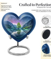 Heart-shaped Aurora Borealis Urn for cremation ashes, butterfly-themed with personal engraving