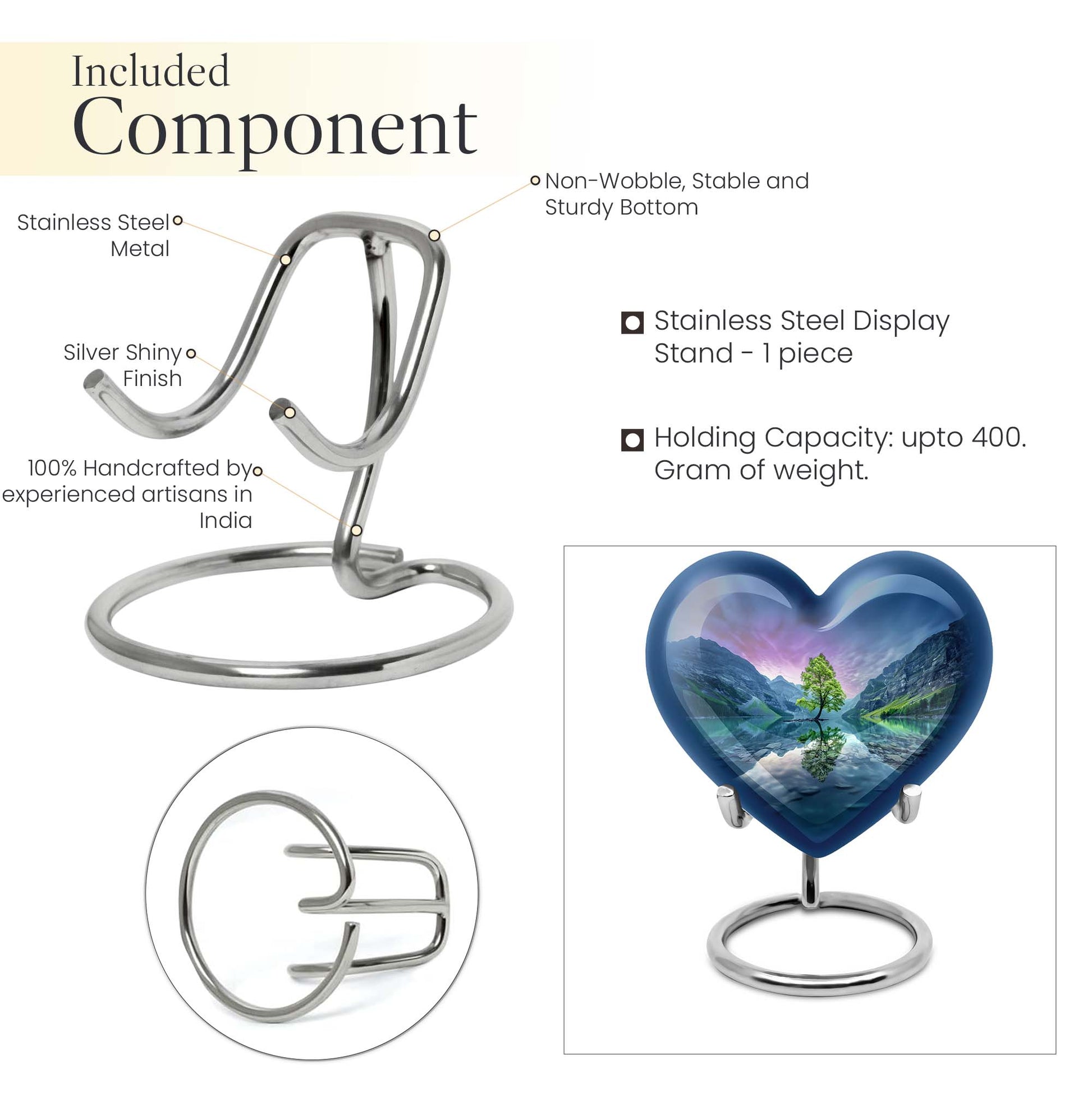 Heart-shaped Aurora Borealis Urn for cremation ashes, butterfly-themed with personal engraving