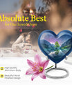 Heart-shaped Aurora Borealis Urn for cremation ashes, butterfly-themed with personal engraving