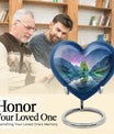 Heart-shaped Aurora Borealis Urn for cremation ashes, butterfly-themed with personal engraving