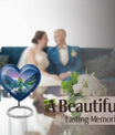 Heart-shaped Aurora Borealis Urn for cremation ashes, butterfly-themed with personal engraving