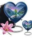 Heart-shaped Aurora Borealis Urn for cremation ashes, butterfly-themed with personal engraving