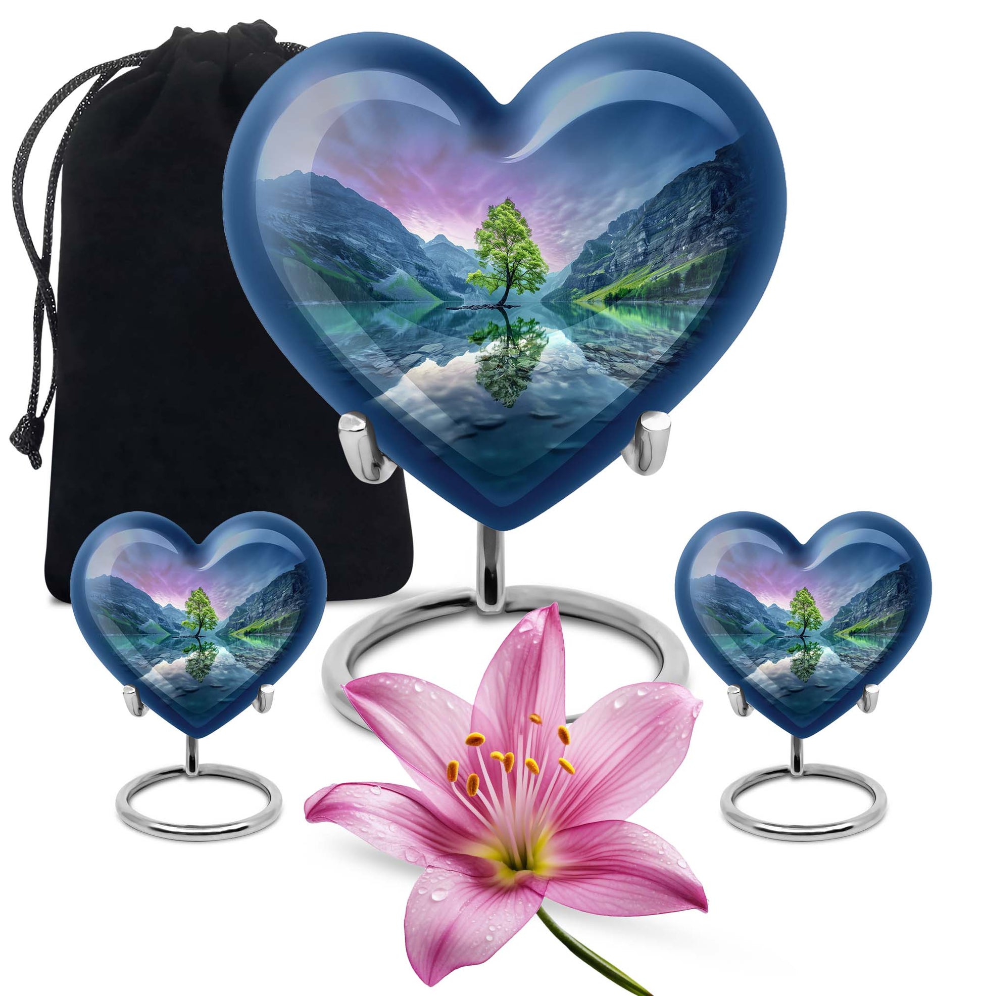 Heart-shaped Aurora Borealis Urn for cremation ashes, butterfly-themed with personal engraving