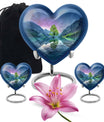 Heart-shaped Aurora Borealis Urn for cremation ashes, butterfly-themed with personal engraving