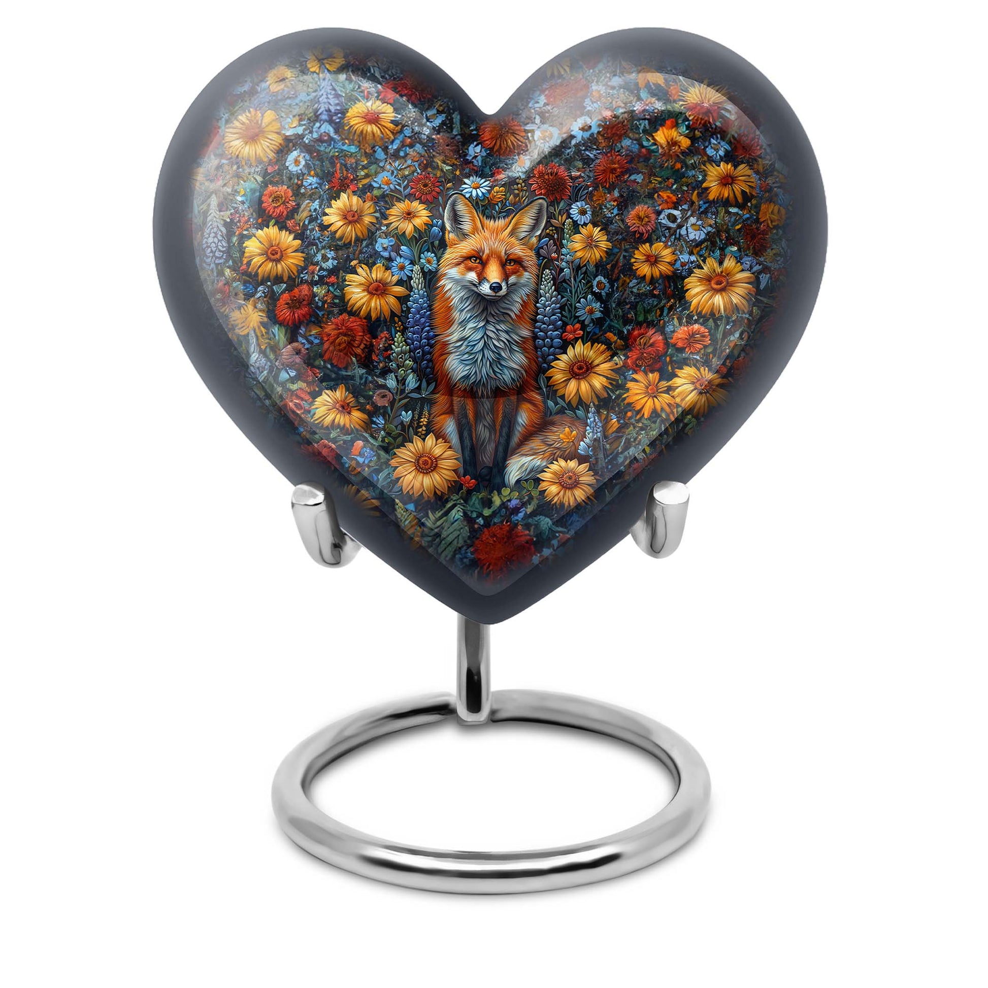 10-inch heart-shaped fox urn for adult female ashes, customized name engraving