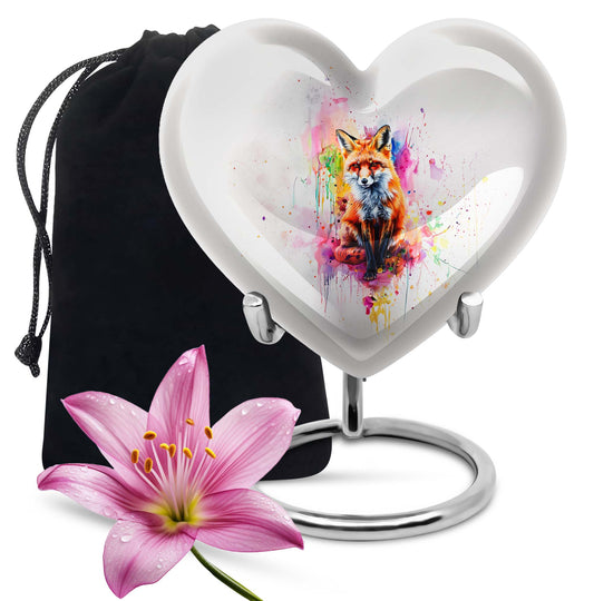 Heart-shaped fox urn in aluminium with butterfly