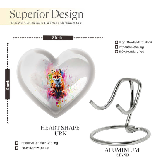 Heart-shaped fox urn in aluminium with butterfly