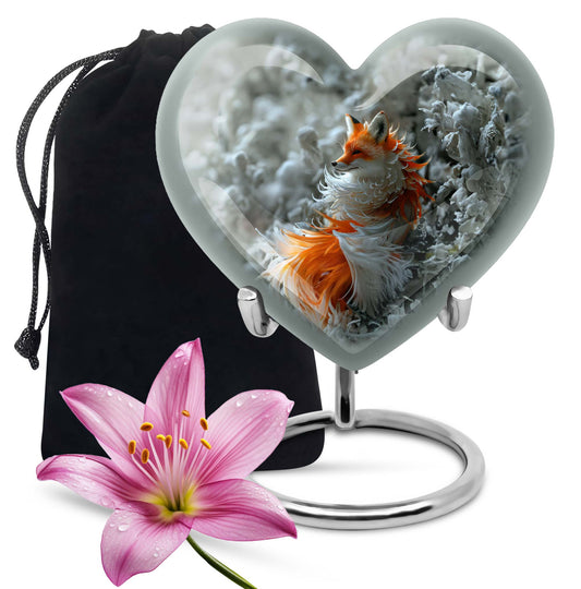 10-inch heart-shaped fox urn 