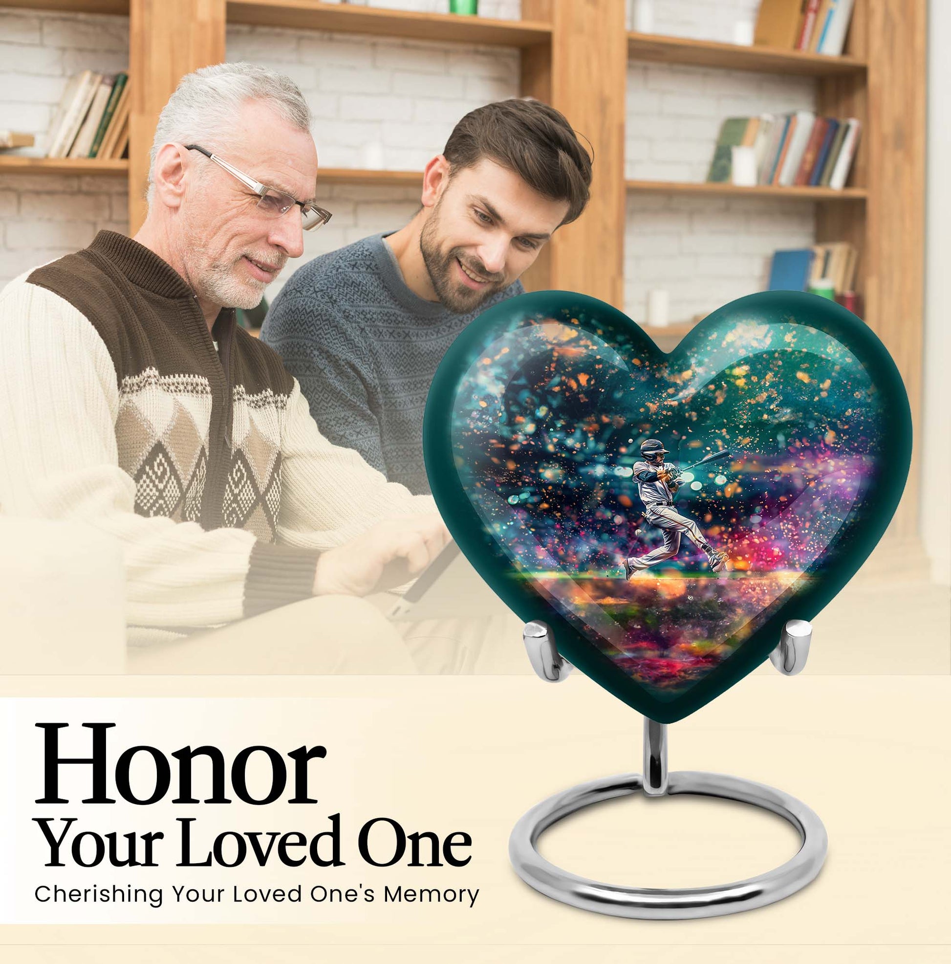 10 Inch heart-shaped baseball cremation urn with butterfly theme and personalization option