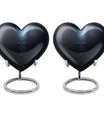 10-inch Aurora Borealis themed heart-shaped cross urn made of aluminium for ashes, comes with velvet pouch.