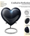 10-inch Aurora Borealis themed heart-shaped cross urn made of aluminium for ashes, comes with velvet pouch.