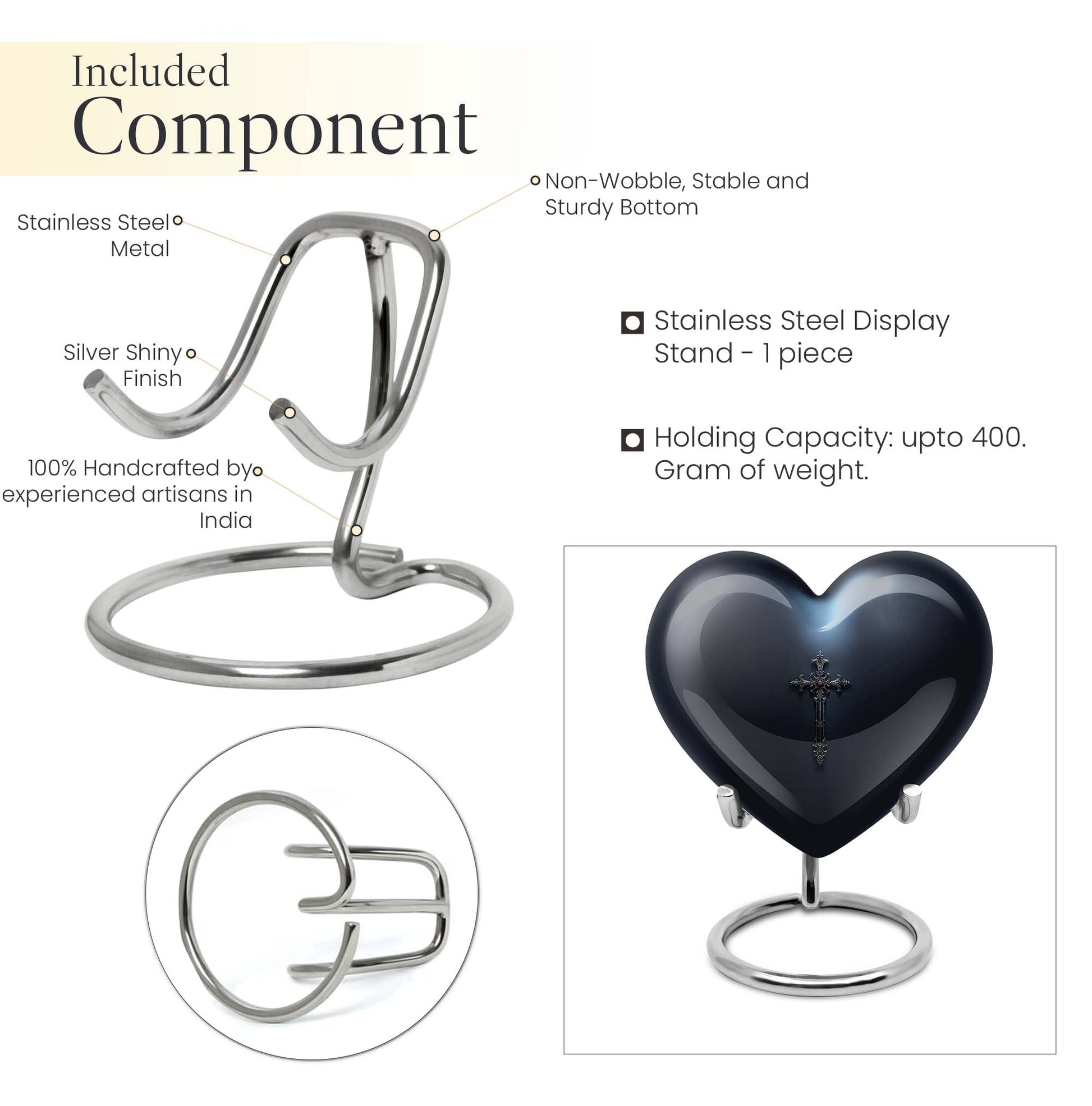 10-inch Aurora Borealis themed heart-shaped cross urn made of aluminium for ashes, comes with velvet pouch.