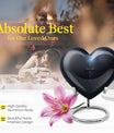 10-inch Aurora Borealis themed heart-shaped cross urn made of aluminium for ashes, comes with velvet pouch.