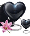 10-inch Aurora Borealis themed heart-shaped cross urn made of aluminium for ashes, comes with velvet pouch.