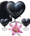 10-inch Aurora Borealis themed heart-shaped cross urn made of aluminium for ashes, comes with velvet pouch.