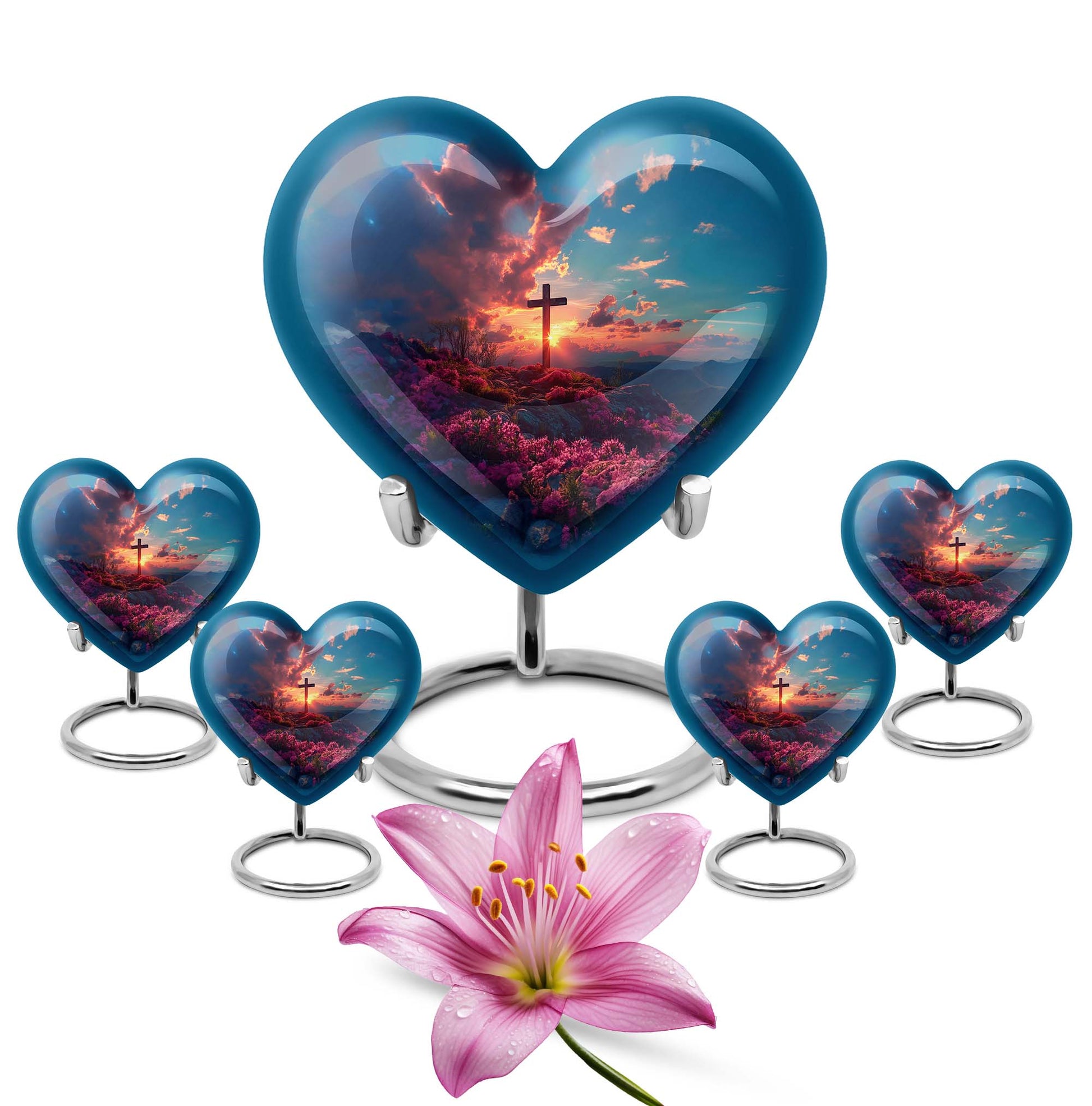 10-inch Heart Designed Aurora Borealis themed Cross Urn for cremation dad ashes