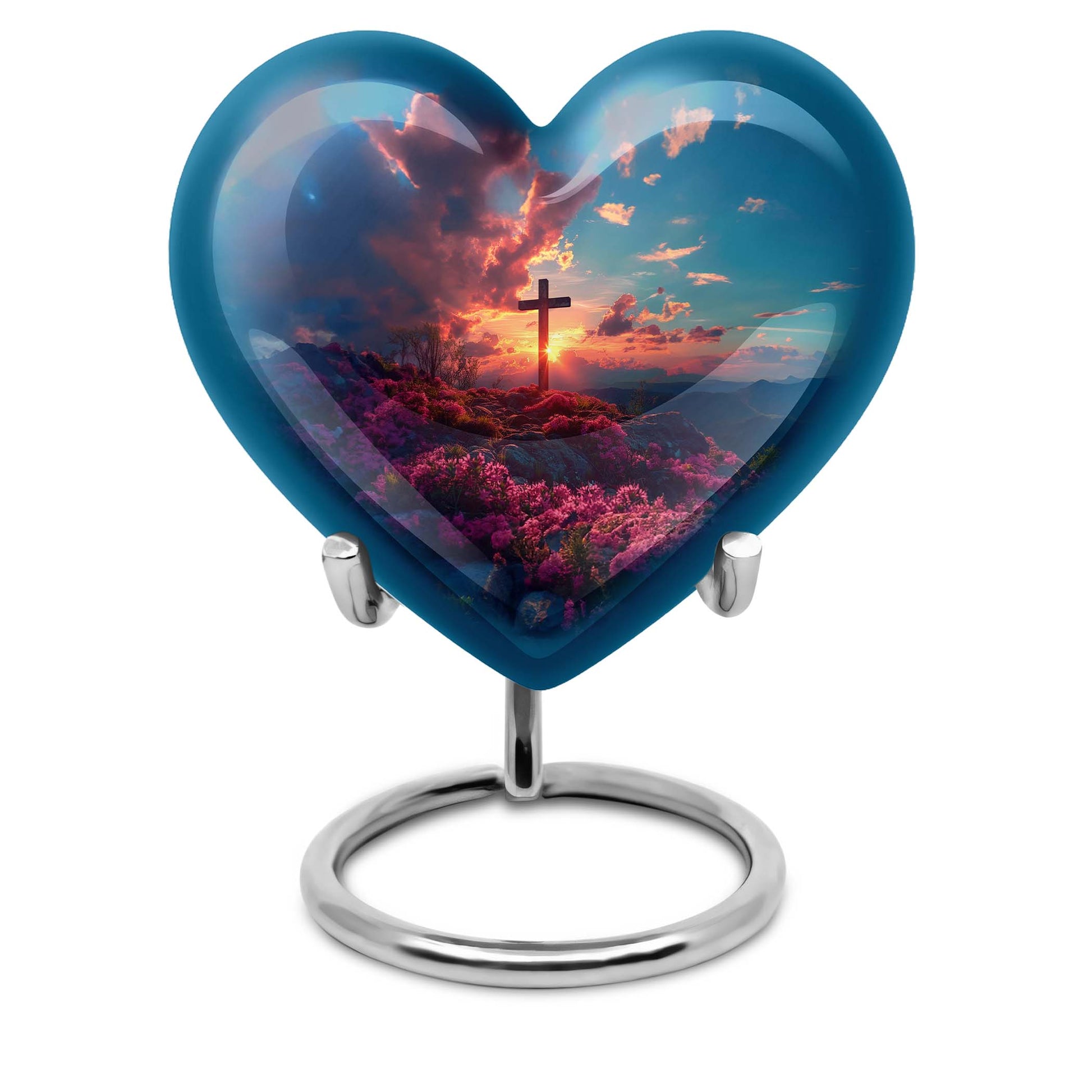 10-inch Heart Designed Aurora Borealis themed Cross Urn for cremation dad ashes