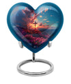 10-inch Heart Designed Aurora Borealis themed Cross Urn for cremation dad ashes