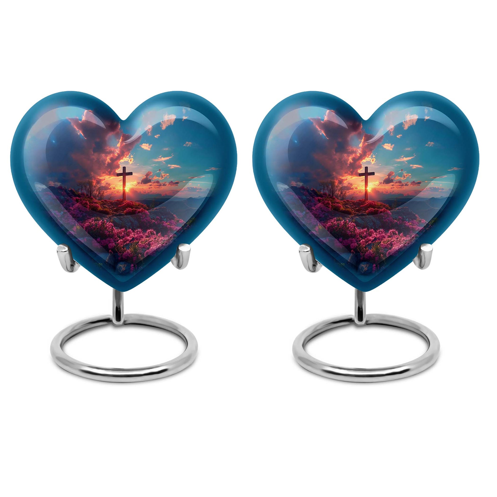 10-inch Heart Designed Aurora Borealis themed Cross Urn for cremation dad ashes