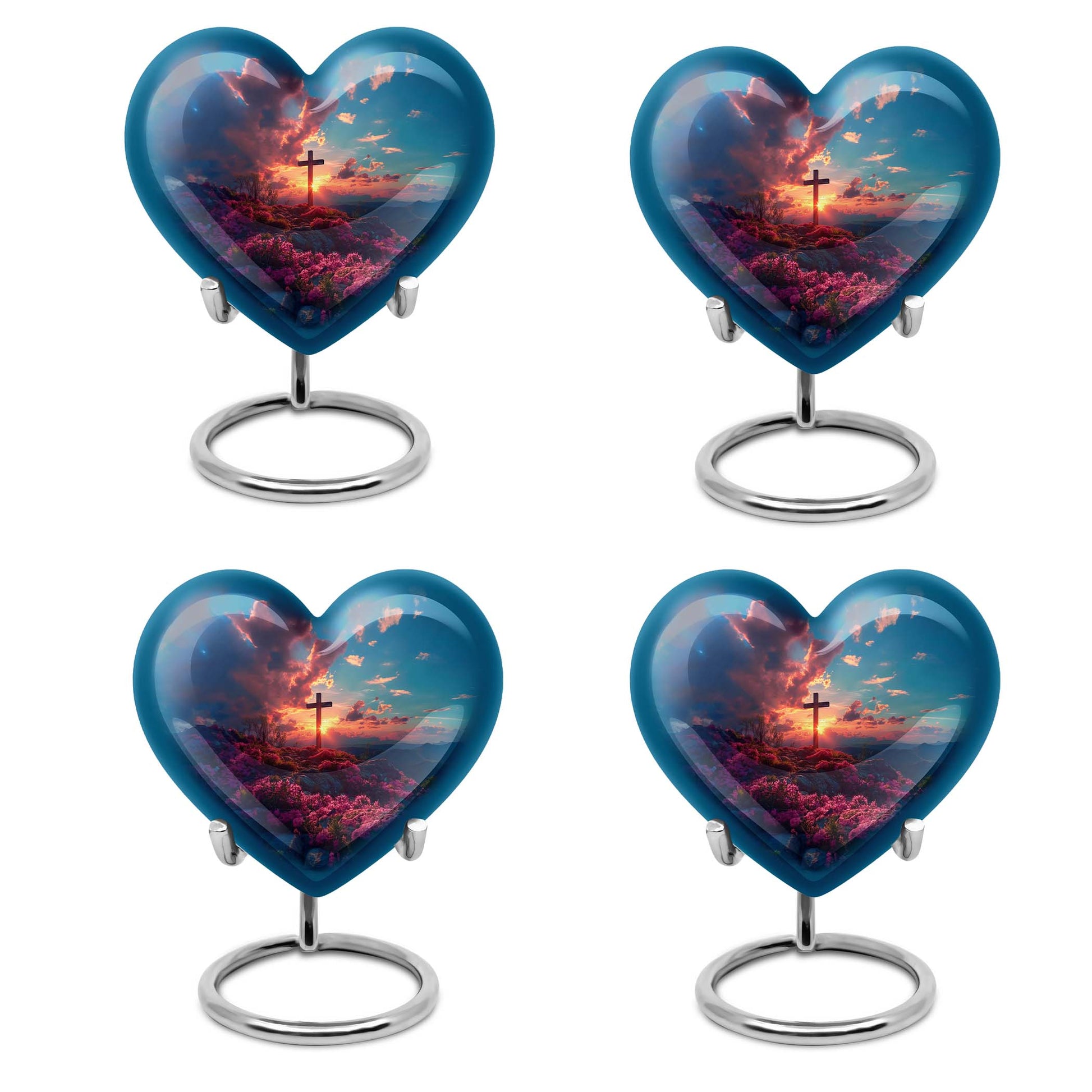 10-inch Heart Designed Aurora Borealis themed Cross Urn for cremation dad ashes