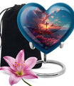 10-inch Heart Designed Aurora Borealis themed Cross Urn for cremation dad ashes