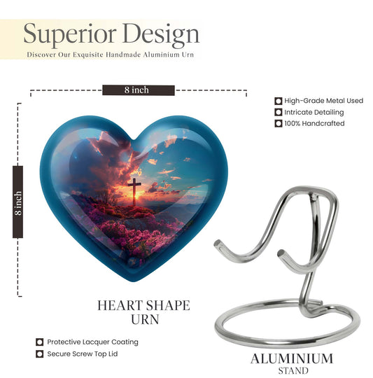 10-inch Heart Designed Aurora Borealis themed Cross Urn for cremation dad ashes