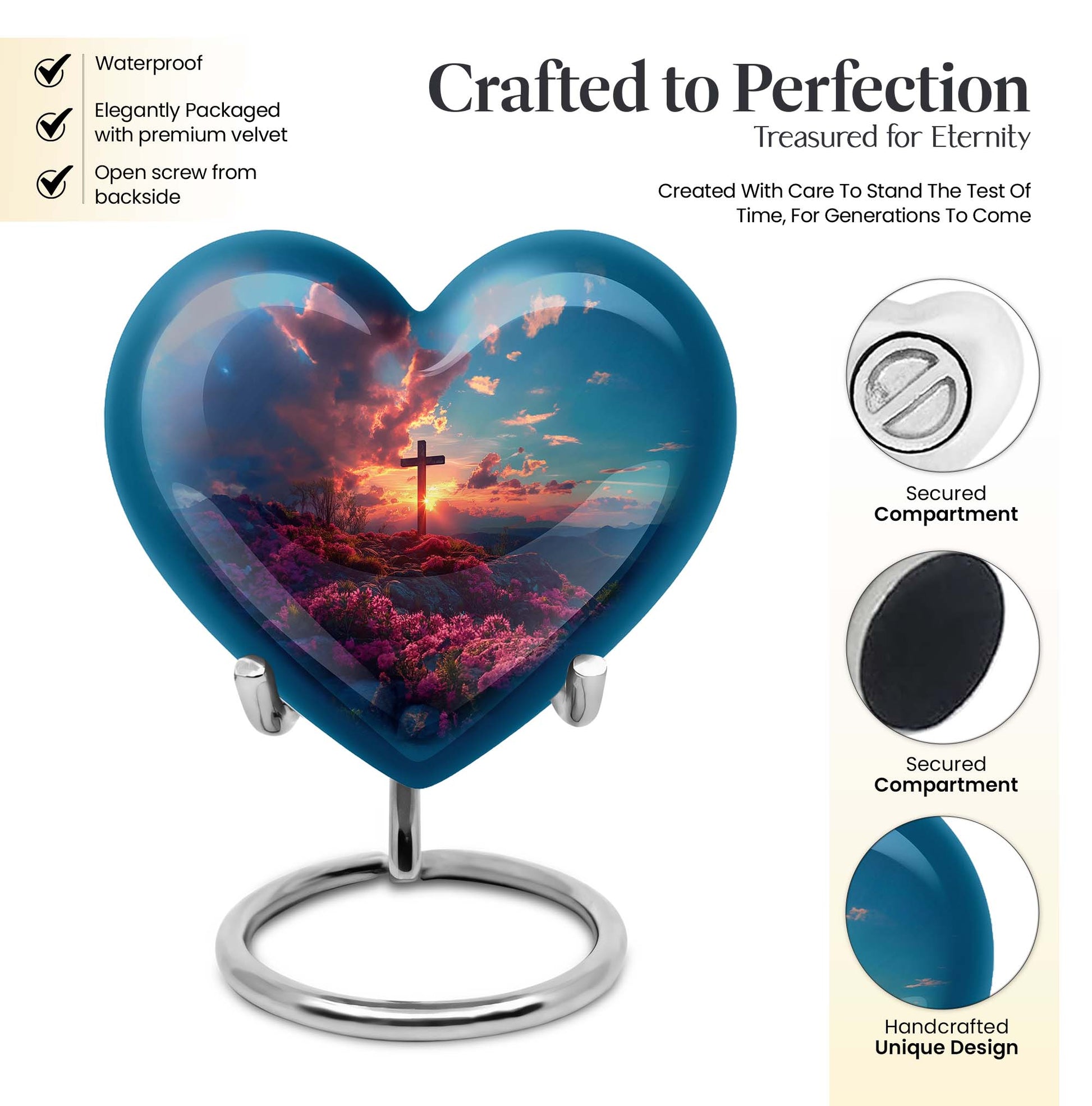 10-inch Heart Designed Aurora Borealis themed Cross Urn for cremation dad ashes