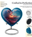 10-inch Heart Designed Aurora Borealis themed Cross Urn for cremation dad ashes