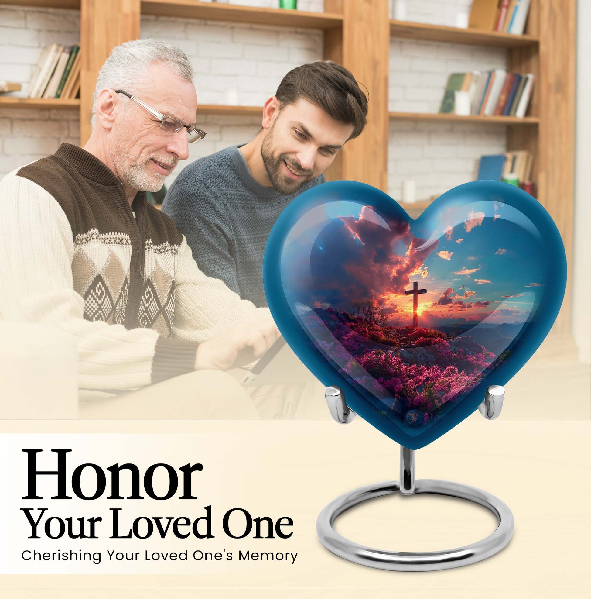 10-inch Heart Designed Aurora Borealis themed Cross Urn for cremation dad ashes