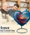 10-inch Heart Designed Aurora Borealis themed Cross Urn for cremation dad ashes